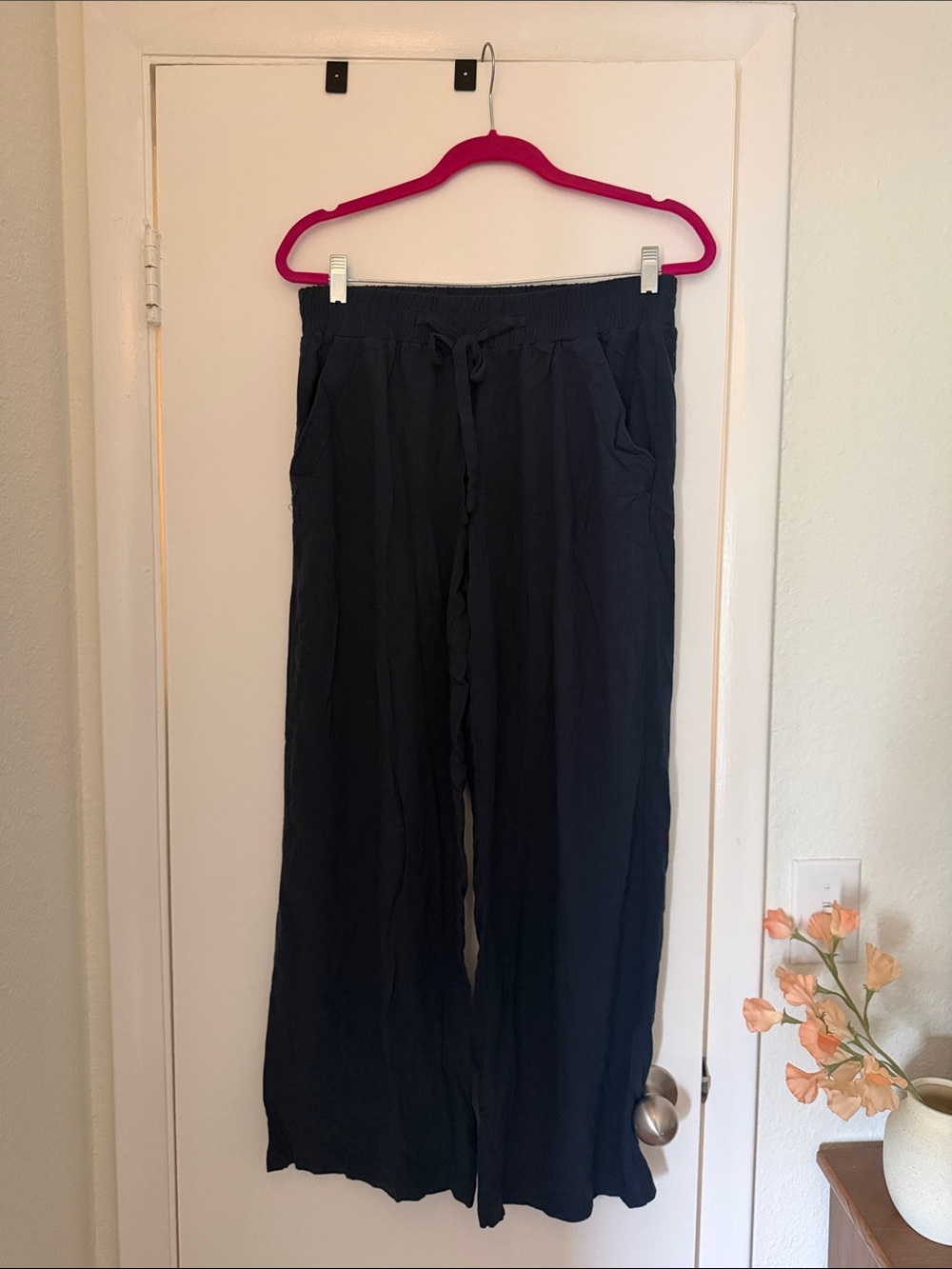 Flowy Wide-Leg Navy Drawstring Pants